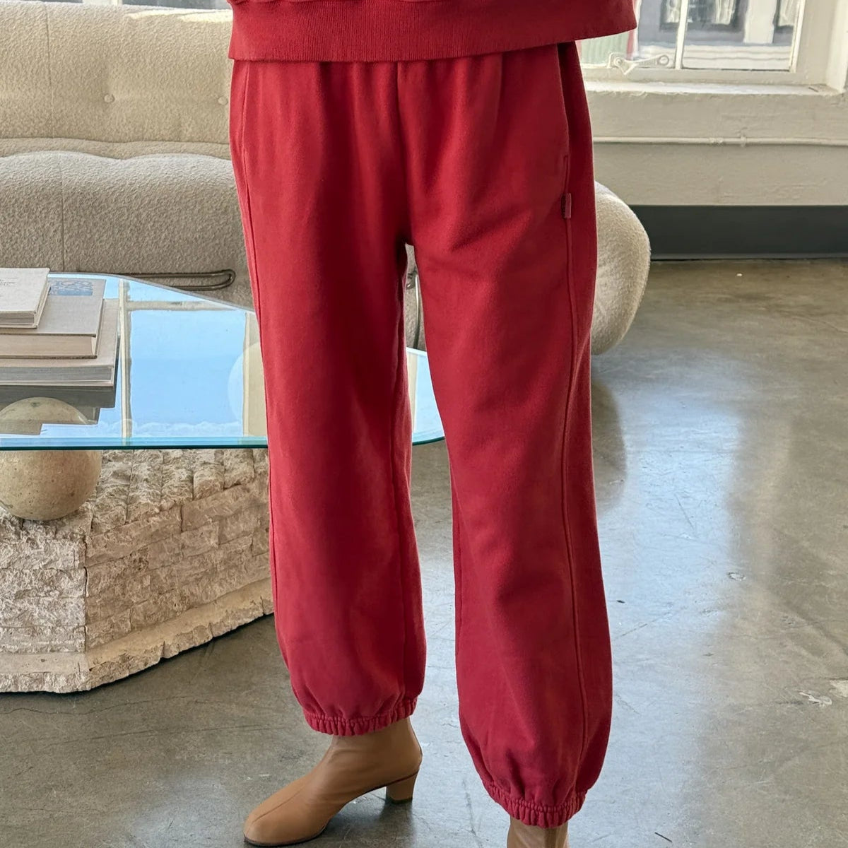 French Terry Balloon Pants - Coral Red