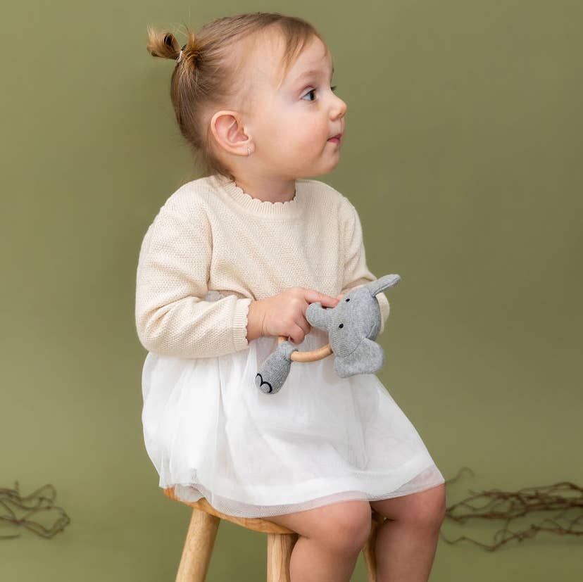 Elephant - Organic Stuffed Animal Baby Ring Rattle