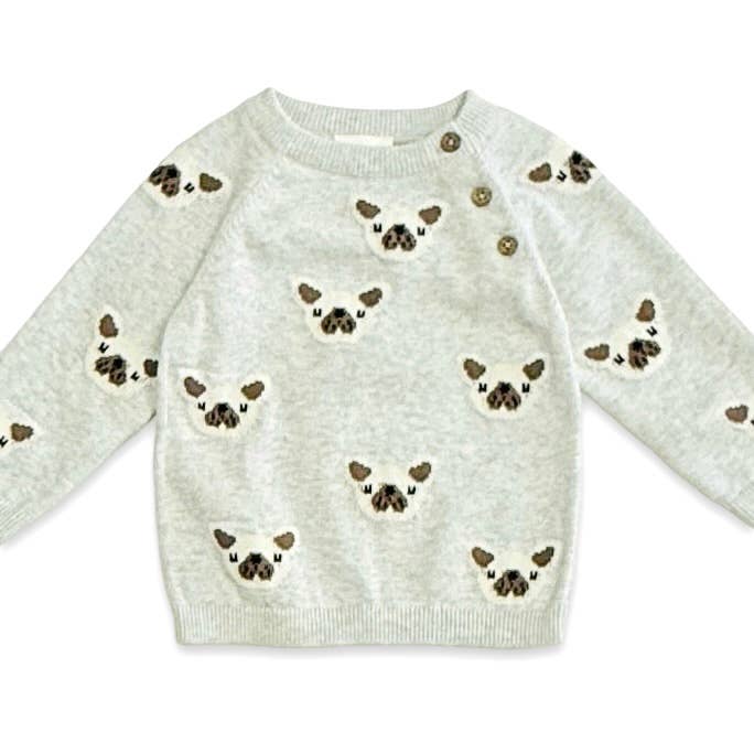 Frenchie Puppy Jacquard Knit Baby Pullover + Pants  Organic