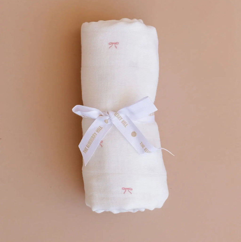 Pink Bow Organic Muslin Swaddle