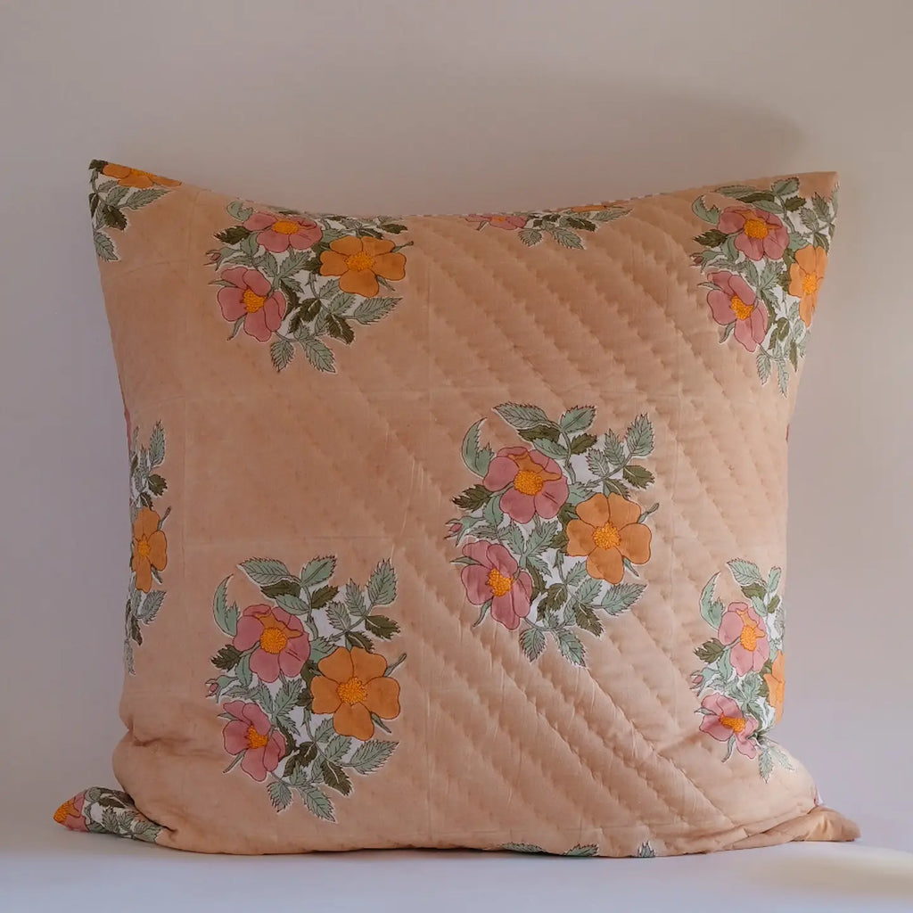 DIA - Hand Block-printed Quilted Euro Sham CASE Only (Cafe Au Lait)