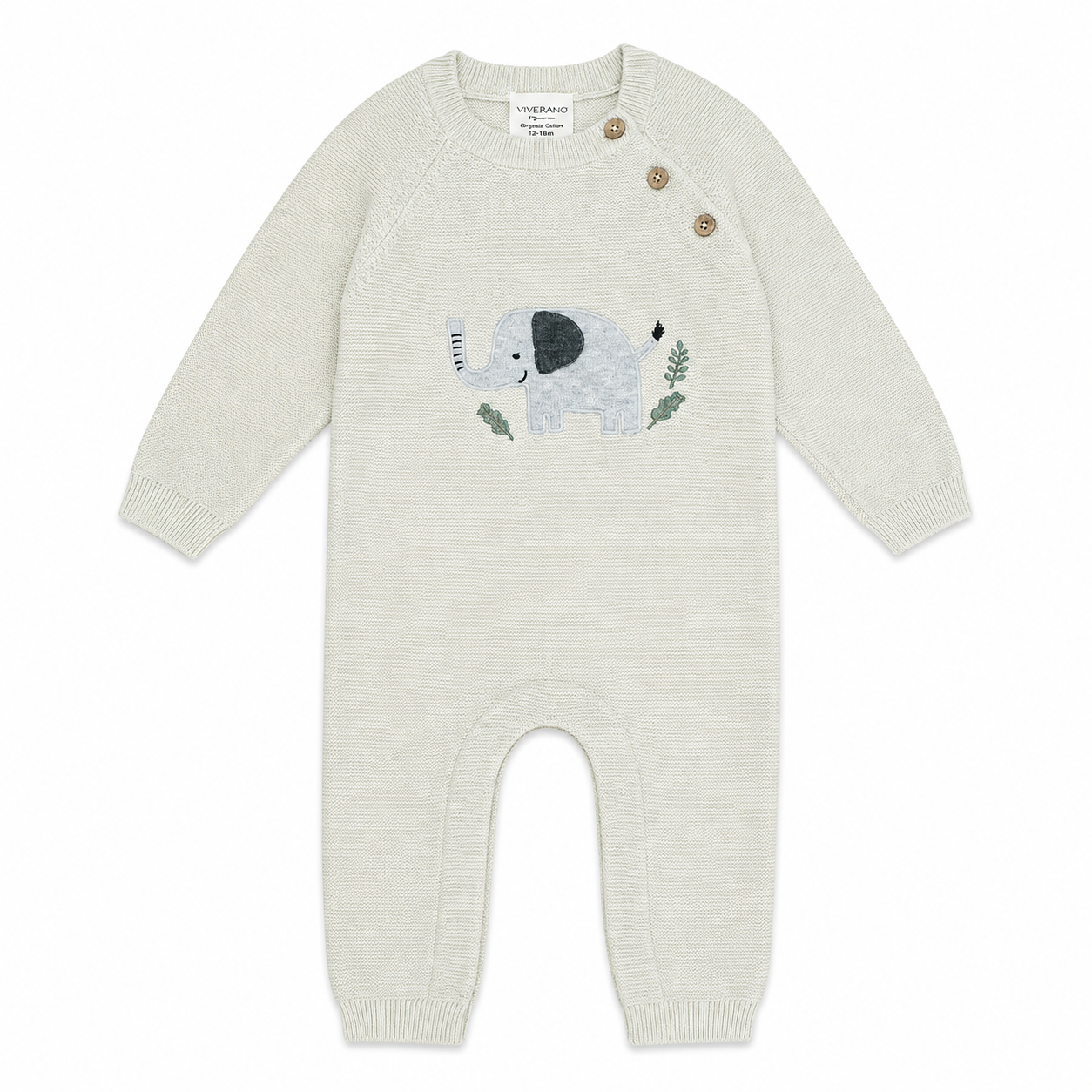 Elephant Jacquard Baby Sweater Knit Jumpsuit Organic Cotton