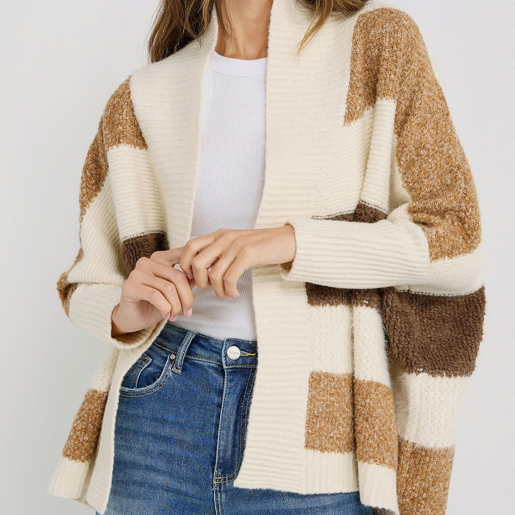 Look by M Pocket Color Block Cardigan - Camel