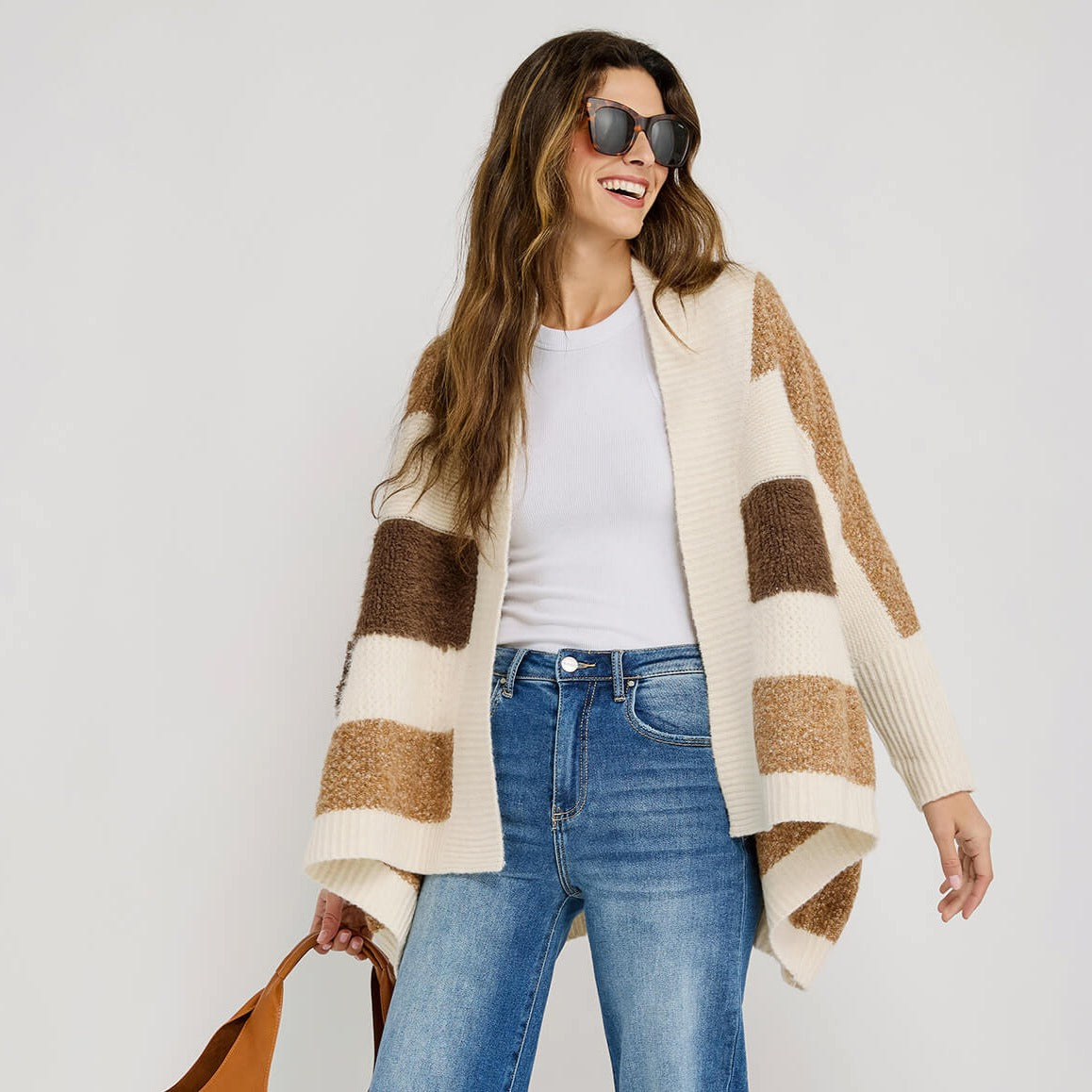 Look by M Pocket Color Block Cardigan - Camel