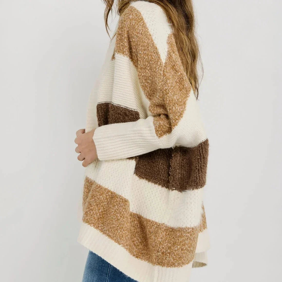 Look by M Pocket Color Block Cardigan - Camel