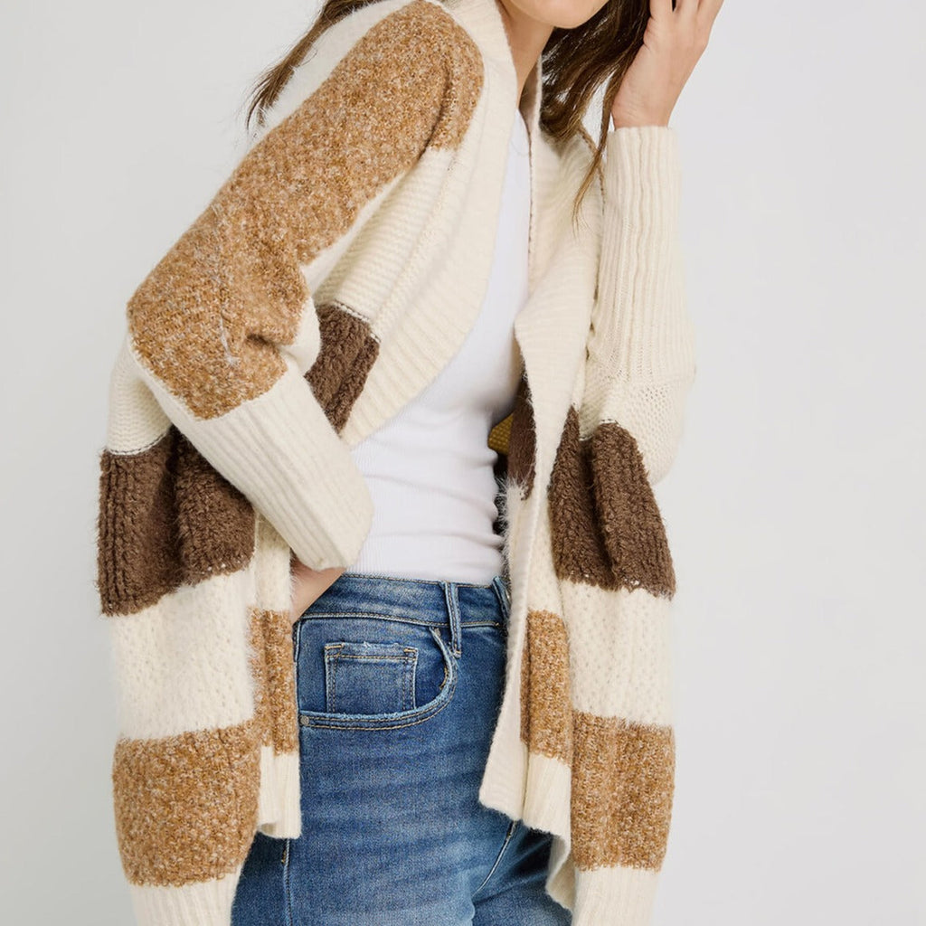 Look by M Pocket Color Block Cardigan - Camel