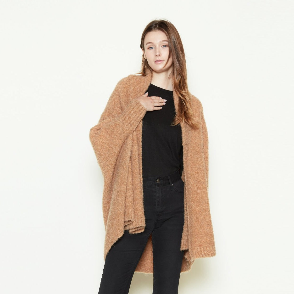 Look by M Cotton Candy Cape Cardigan - Camel