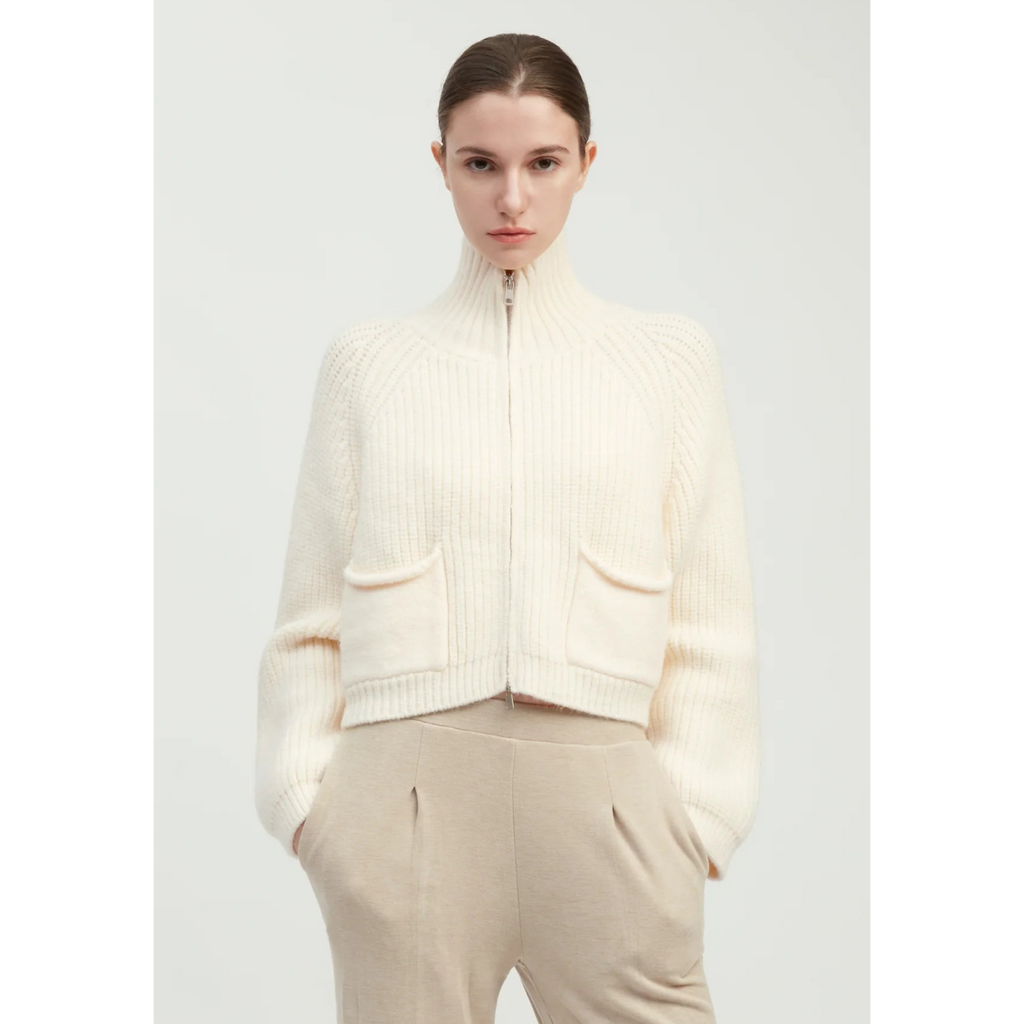 Pocket Detailed Crop Knit Jacket
