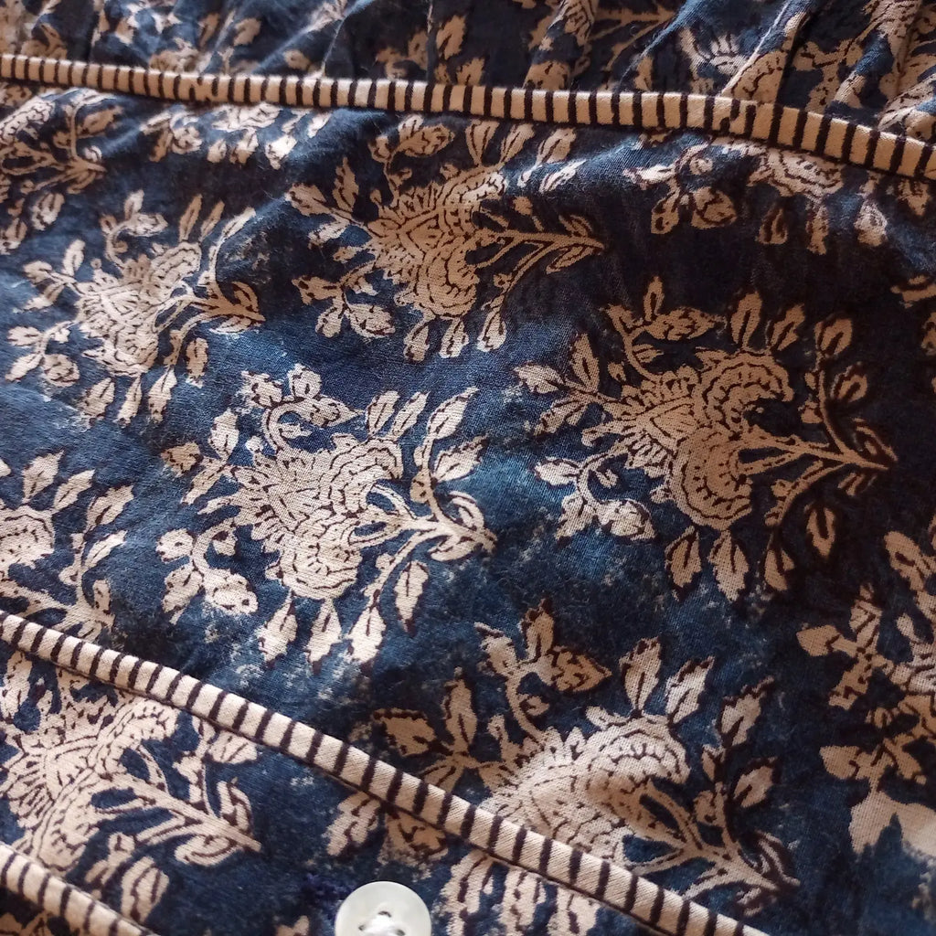 Organic Cotton Puff Sleeve Dress - Blue Blockprint