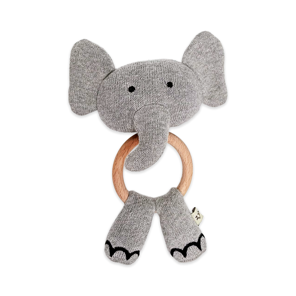 Elephant - Organic Stuffed Animal Baby Ring Rattle