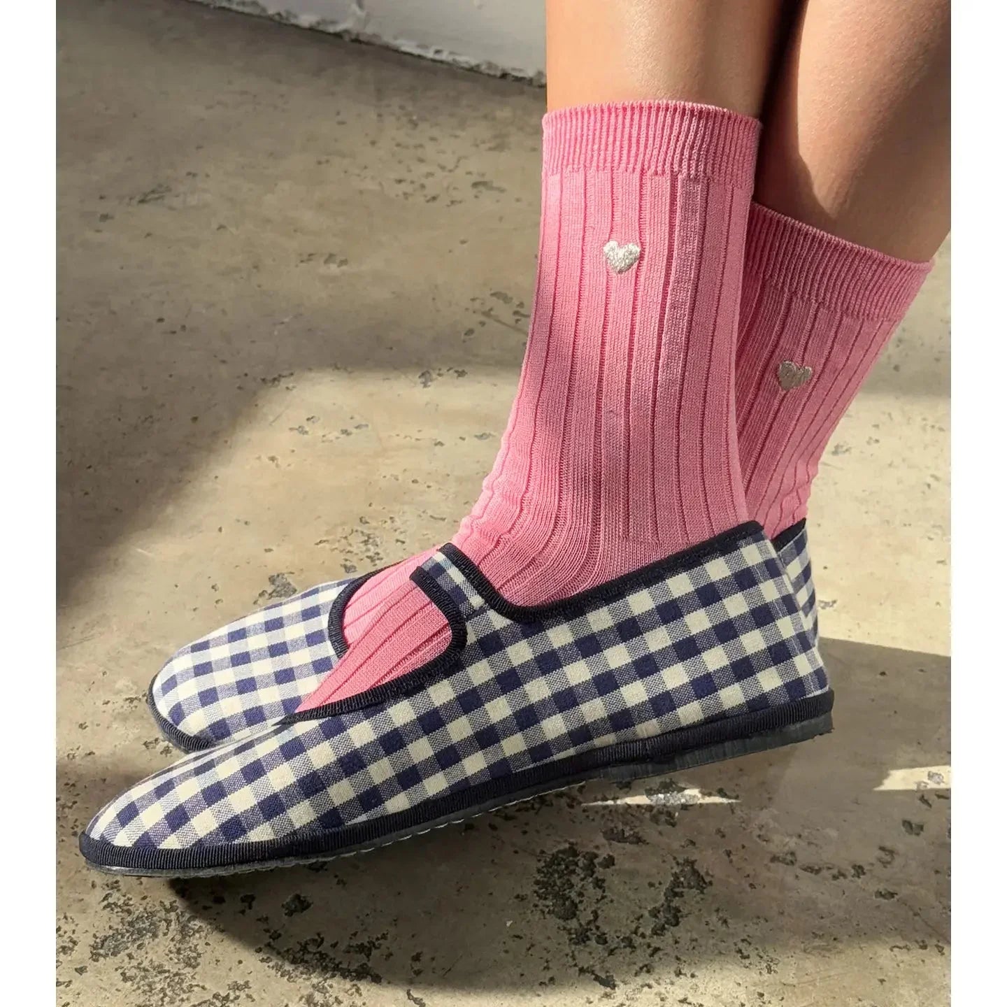 Embroidered Her Socks - PINK WATER + HEART
