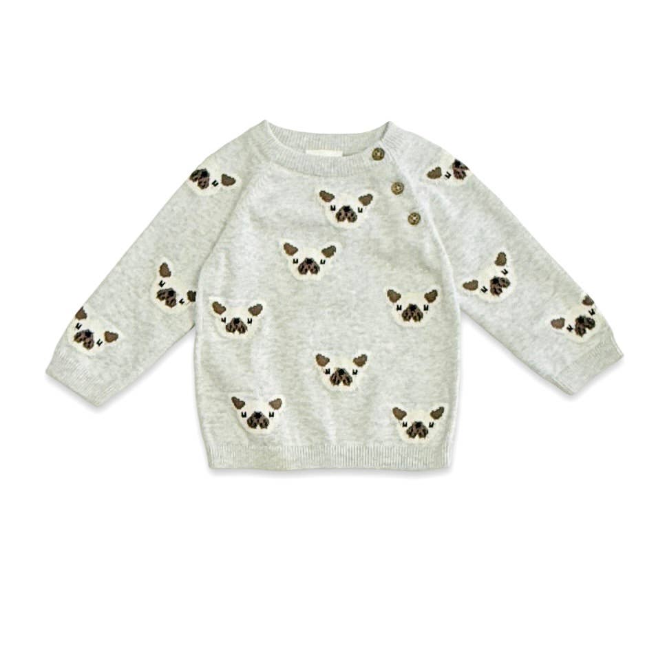 Frenchie Puppy Jacquard Knit Baby Pullover + Pants  Organic