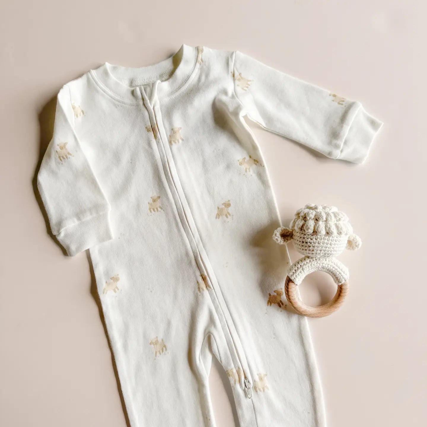 Organic Layette Zipper Romper Lamb