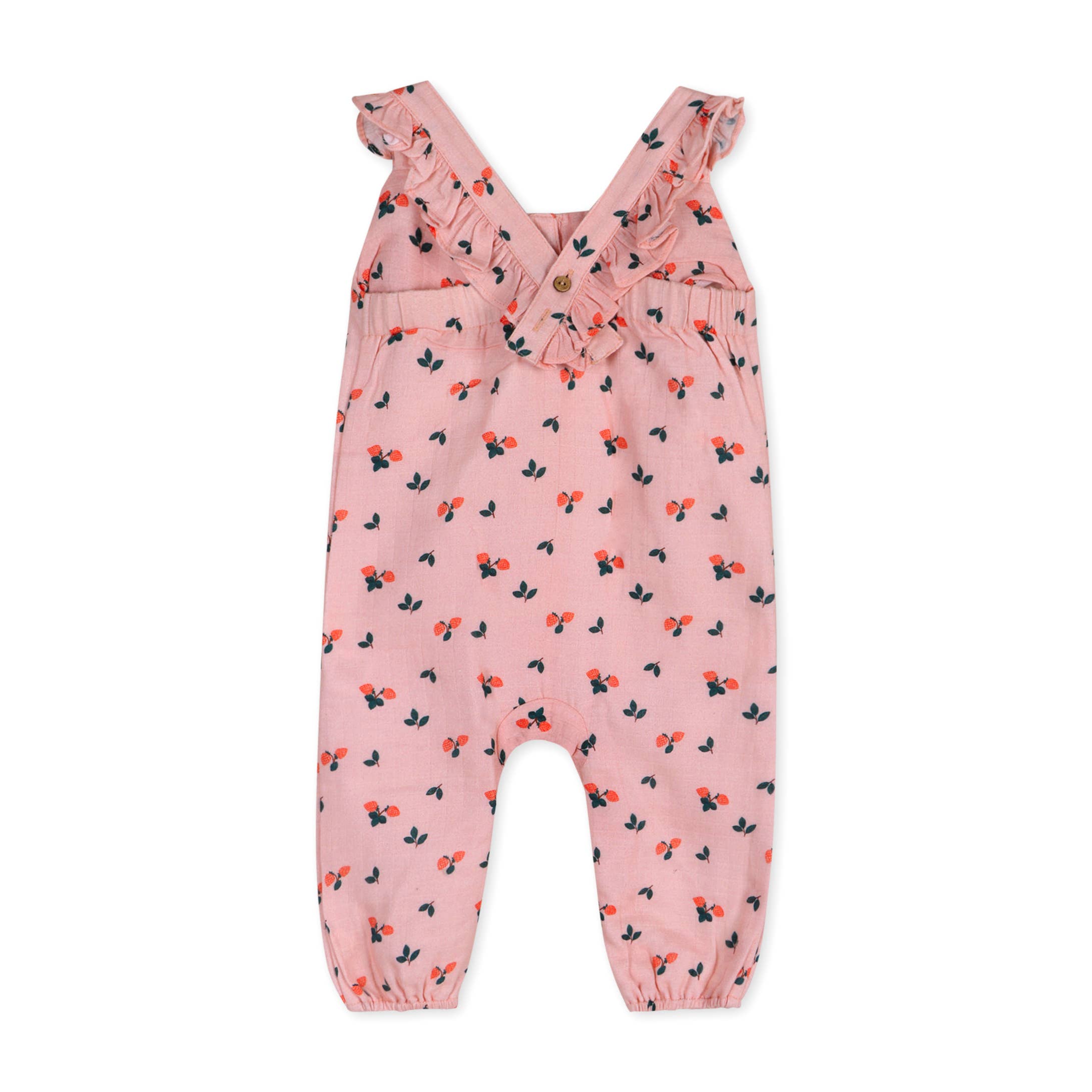 Strawberry Ruffled Baby Jumpsuit (Organic Muslin)
