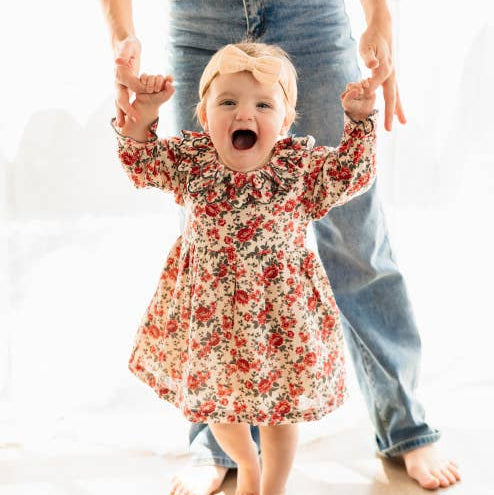 Amour Rose Floral Ruffle Baby Dress & Bloomer (Linen Blend)