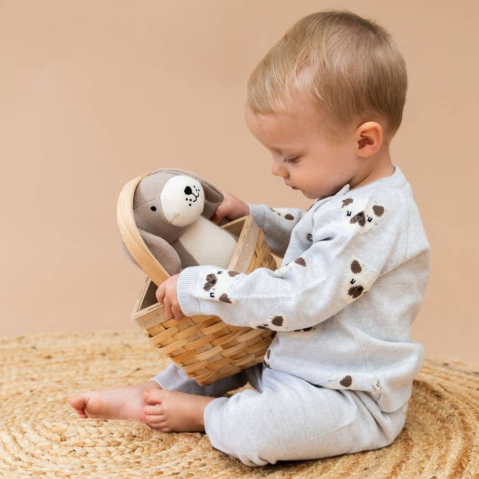 Frenchie Puppy Jacquard Knit Baby Pullover + Pants  Organic