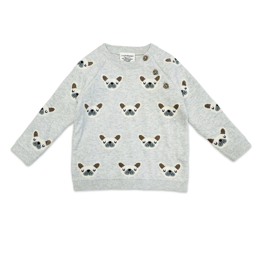 Frenchie Puppy Jacquard Knit Baby Pullover + Pants  Organic