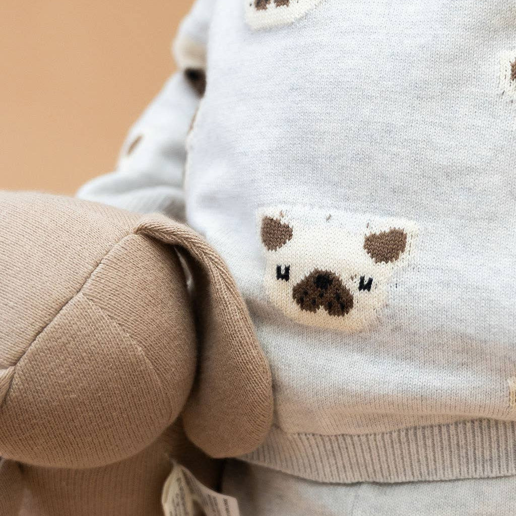 Frenchie Puppy Jacquard Knit Baby Pullover + Pants  Organic