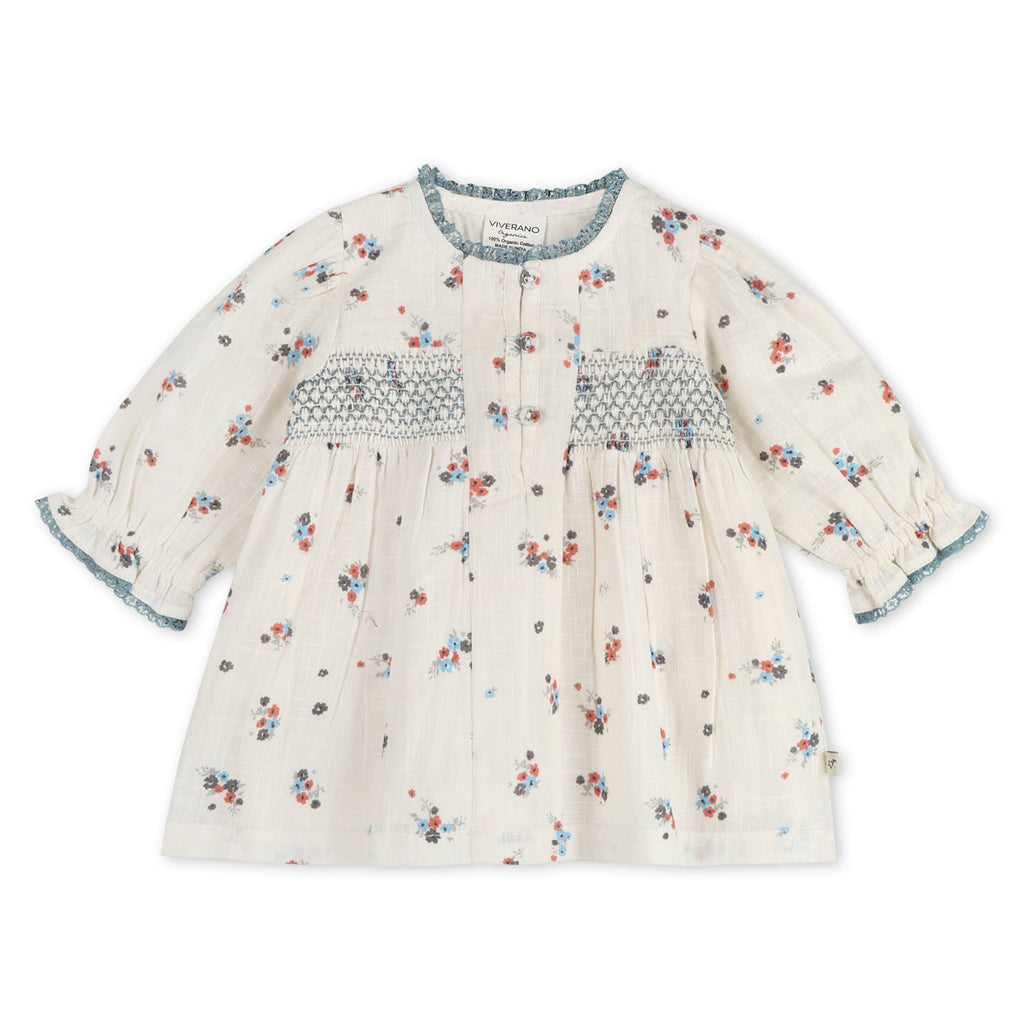 Juliet Smocked Floral Baby Dress & Bloomer Set (Organic)