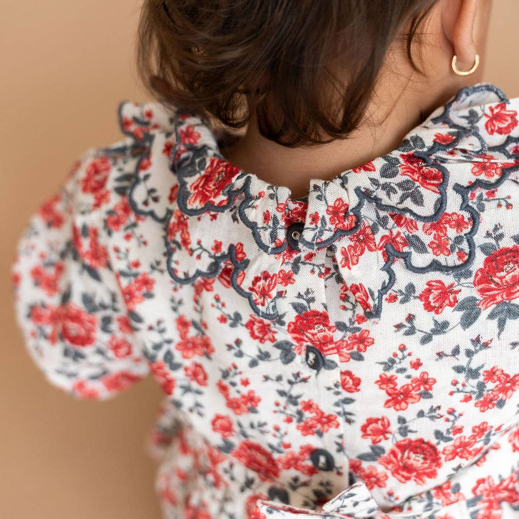 Amour Rose Floral Ruffle Baby Dress & Bloomer (Linen Blend)