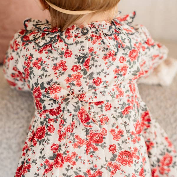 Amour Rose Floral Ruffle Baby Dress & Bloomer (Linen Blend)