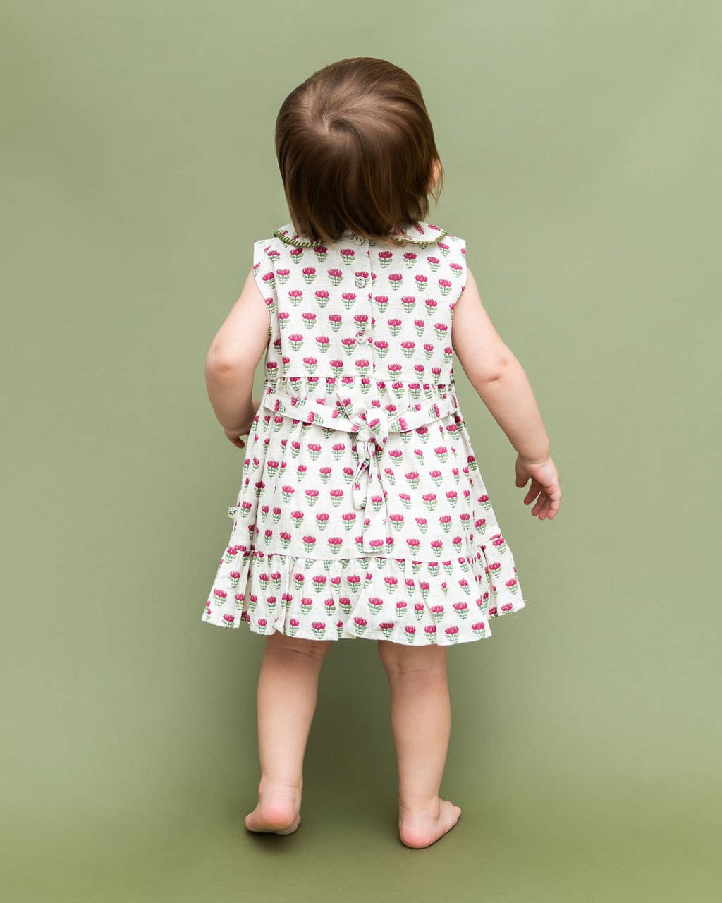 Mia Block Print Floral Baby Dress + Bloomer (Linen Blend)