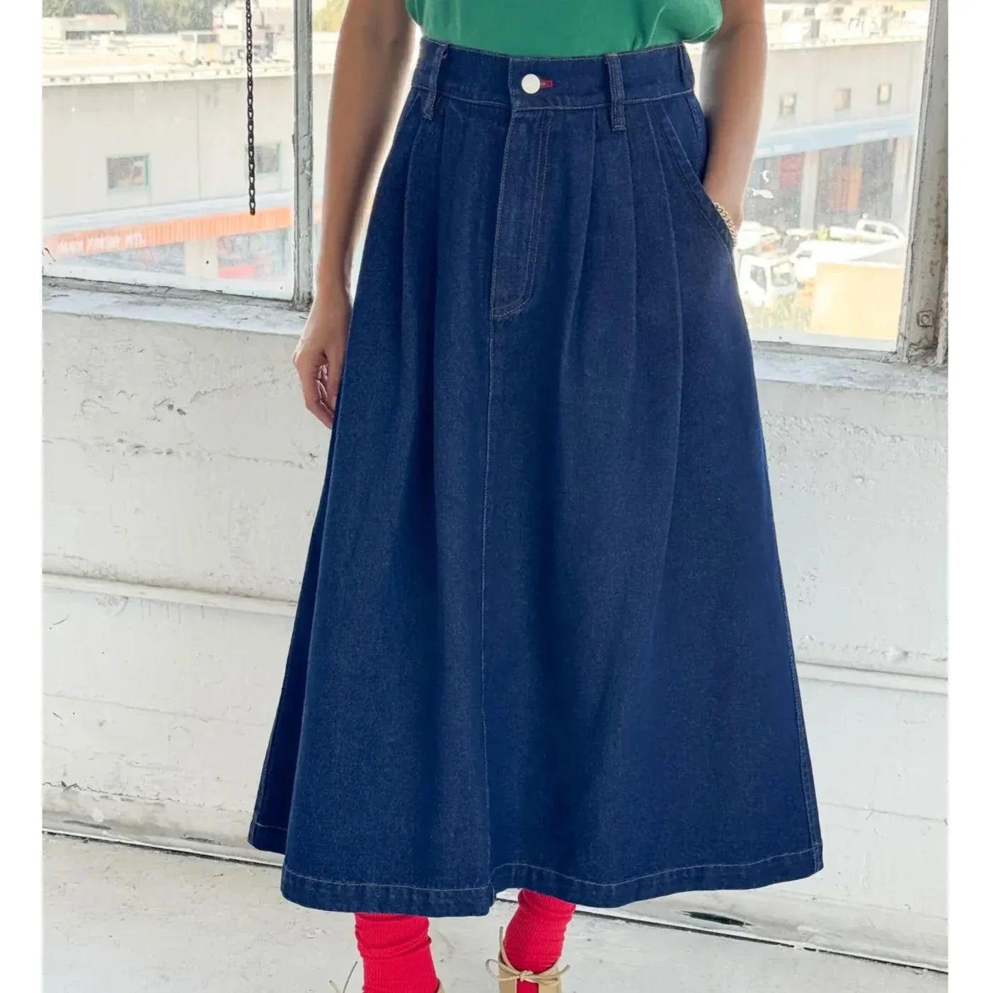 Long Farm Girl Skirt - Denim