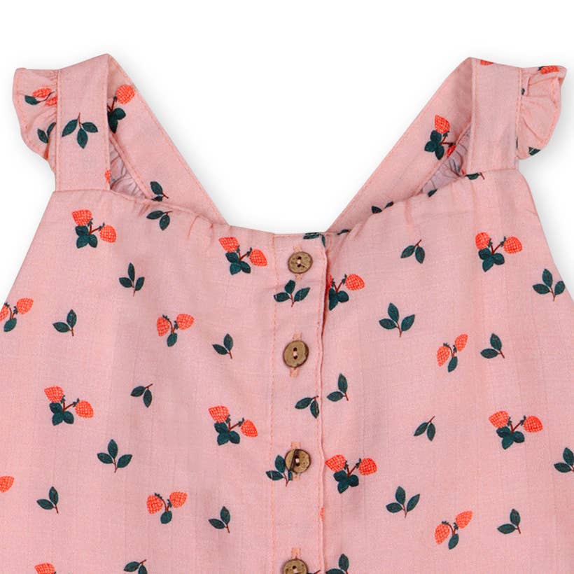Strawberry Ruffled Baby Jumpsuit (Organic Muslin)