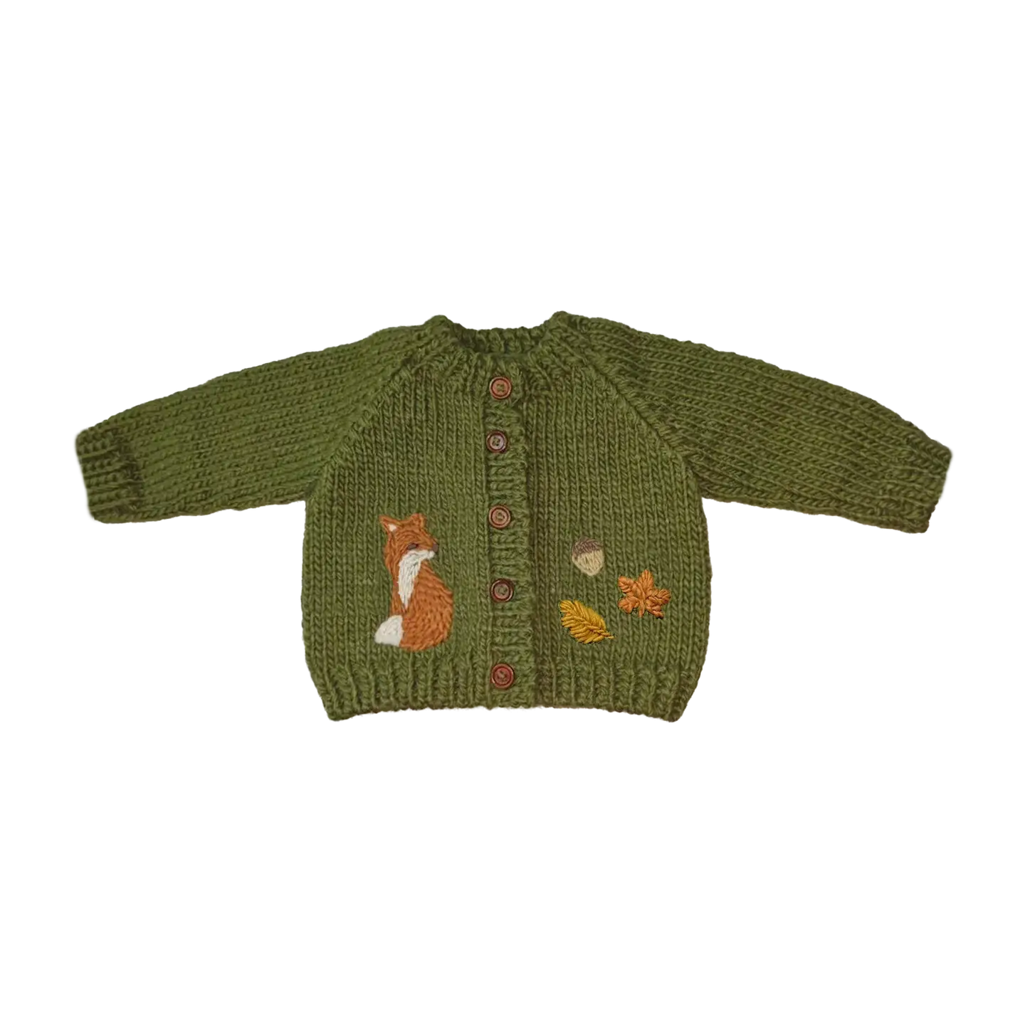 Fox Cardigan Woodland Baby Apparel Fall Winter Acorn Leaf