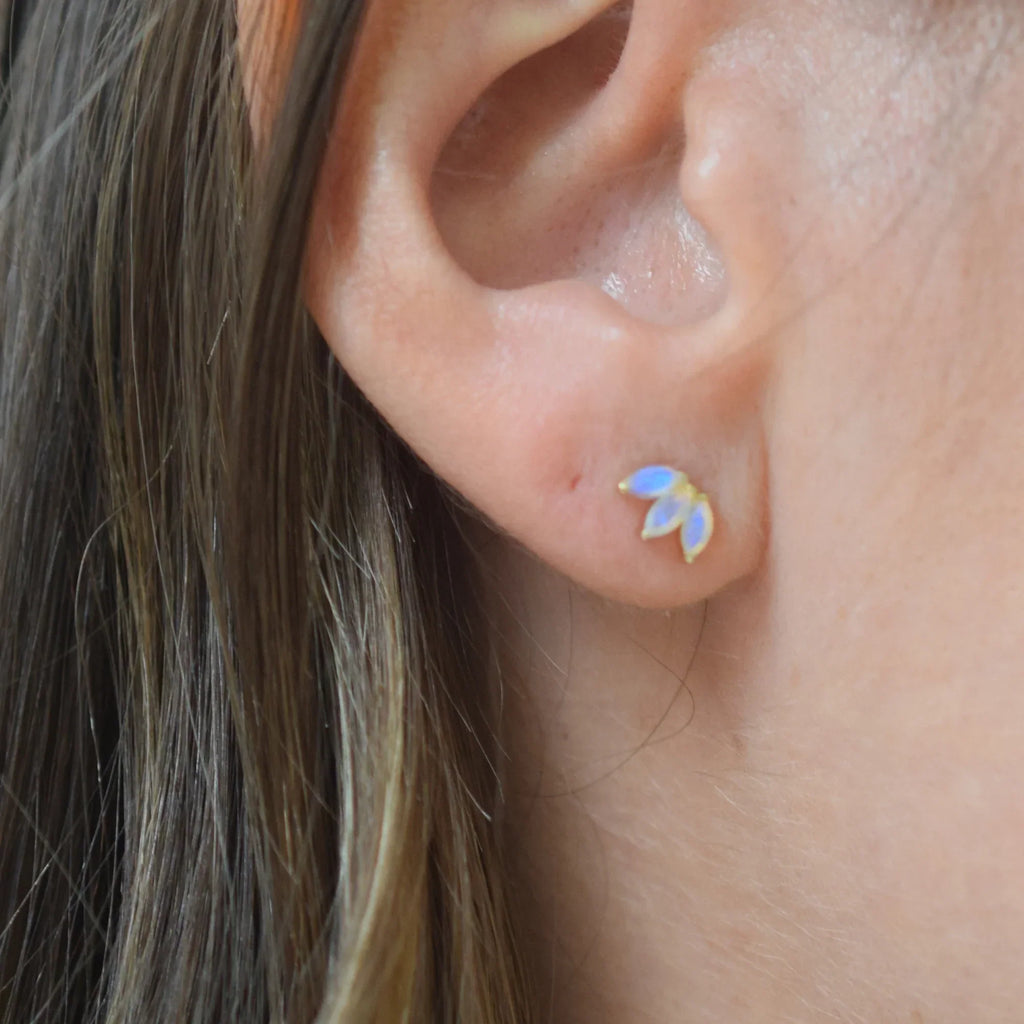 Solid Gold Opal Lotus Studs