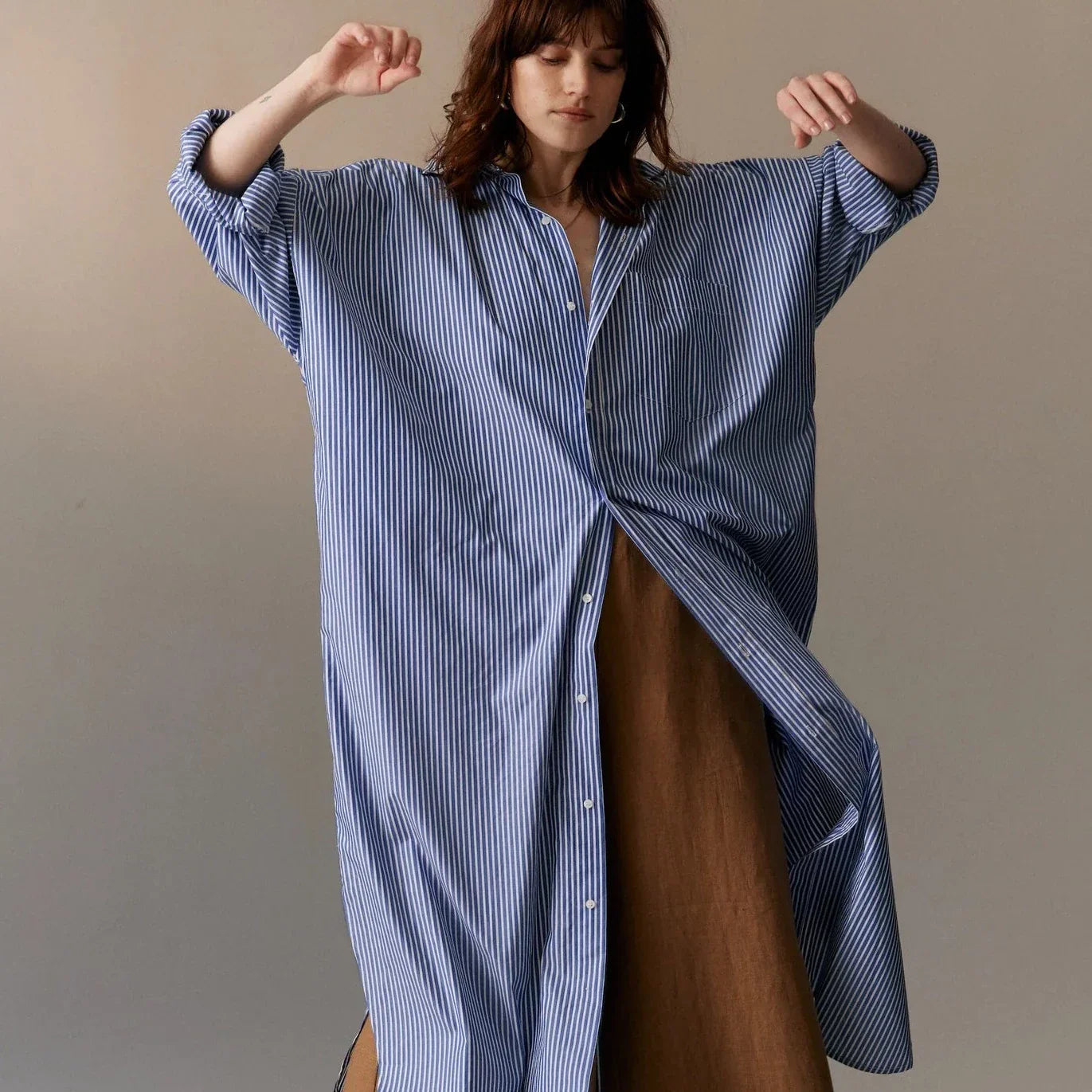 Mamene Phoebe Shirt Dress - Navy Poplin Stripe