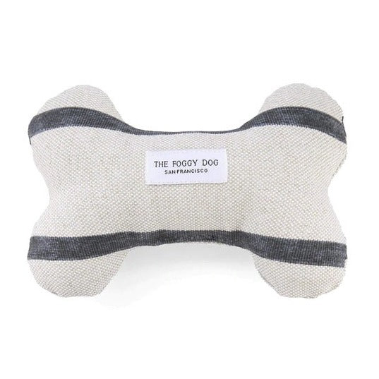 The Foggy Dog Modern Stripe Charcoal Dog Bone Squeaky Toy